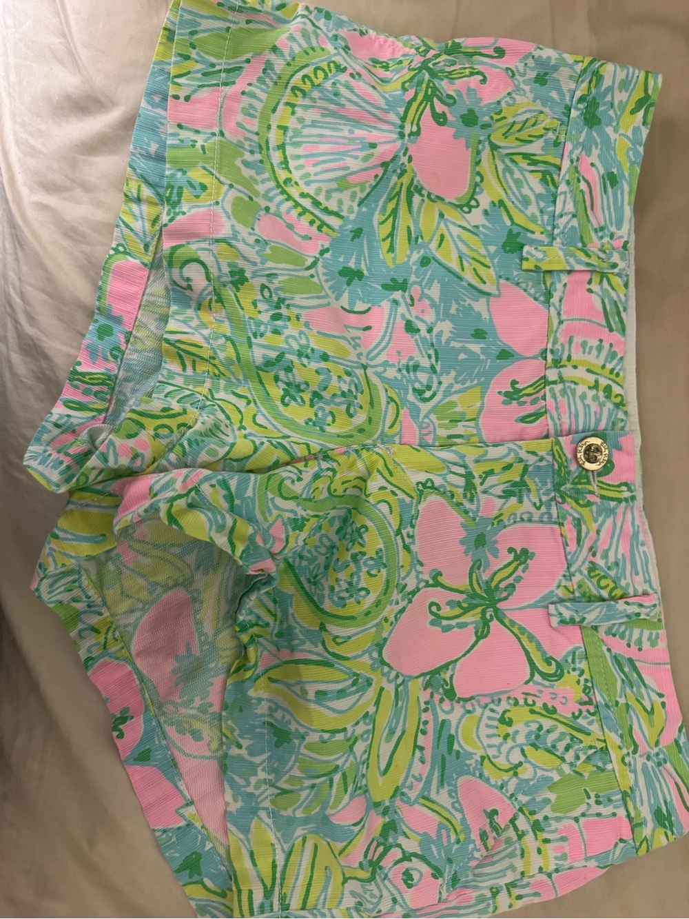Lilly Pulitzer Pastel Pink, Light Blue & Lime Green Floral Shorts